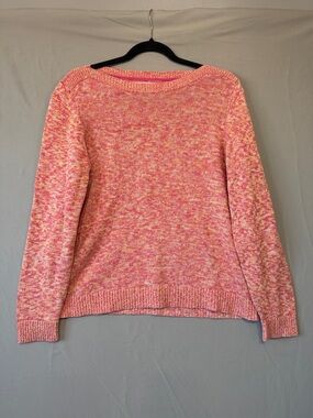 Croft & Barrow Womens Cotton Pullover Boatneck Sweater L Pink Melange Cabincore